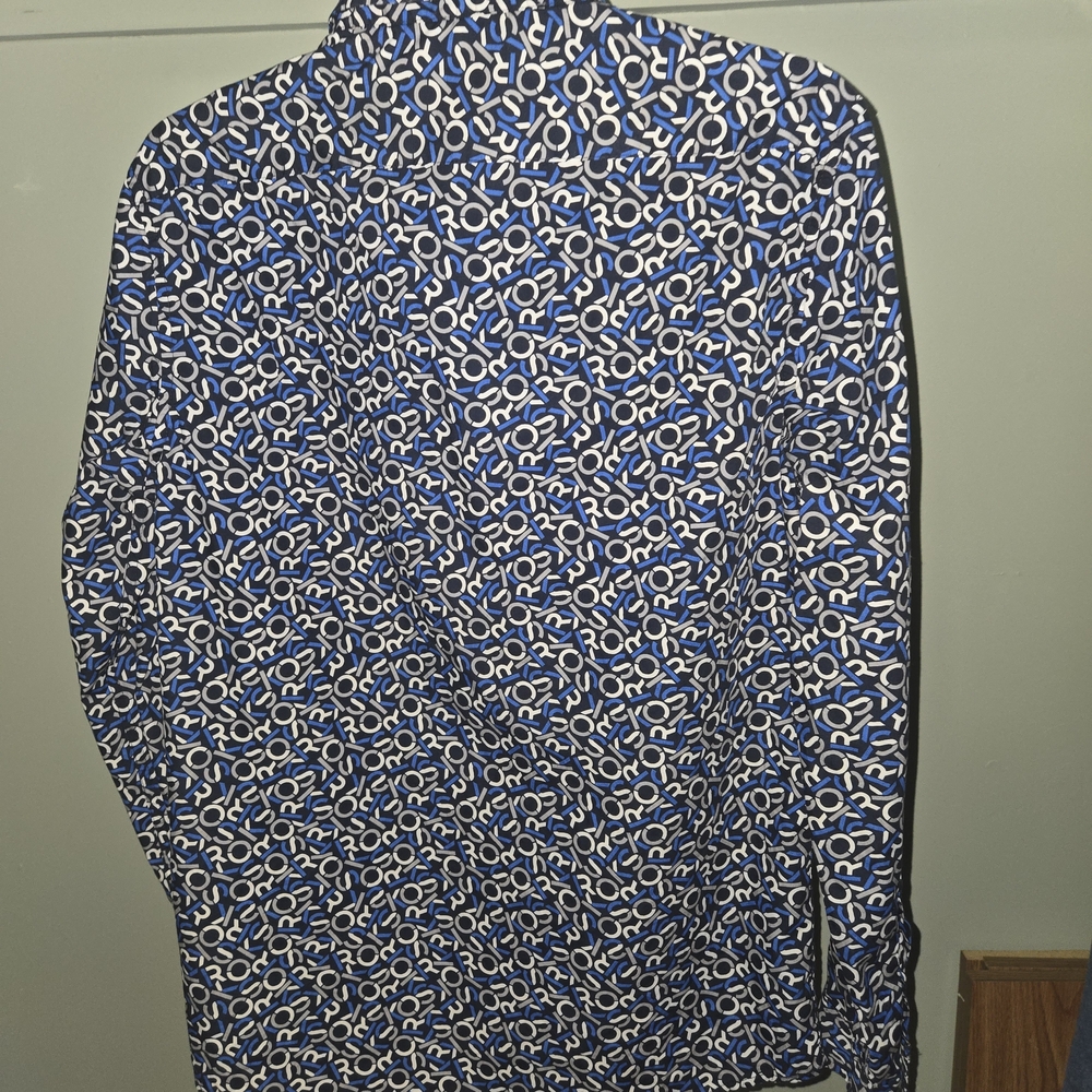 Michael Kors Men’s Button Down Shirt Small – Blue Logo Print Long Sleeved Shirt - Picture 2 of 7